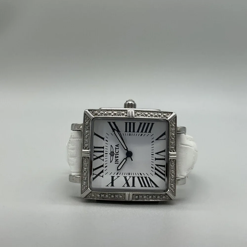 Invicta Wildflower 1210 Womens Watch 33mm Square Silver Tone Leather New Battery